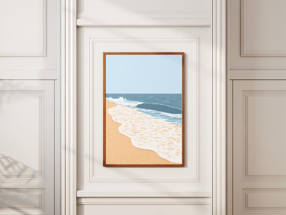 Gentle Ocean Wave Washing on Sandy Beach Minimalist Coastal Poster - Image 2