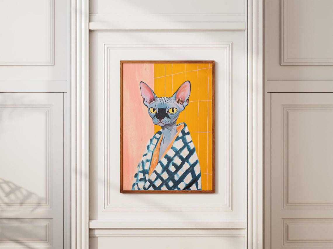 Sphynx Cat Art Print, Matisse-Style Bathroom Poster - Image 2