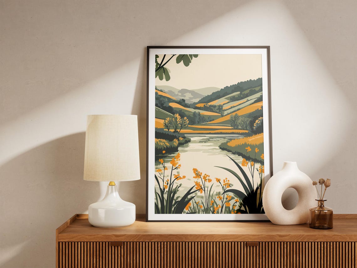 Mosel Valley Germany River Yellow Wildflowers Green Hills Poster - Image 5