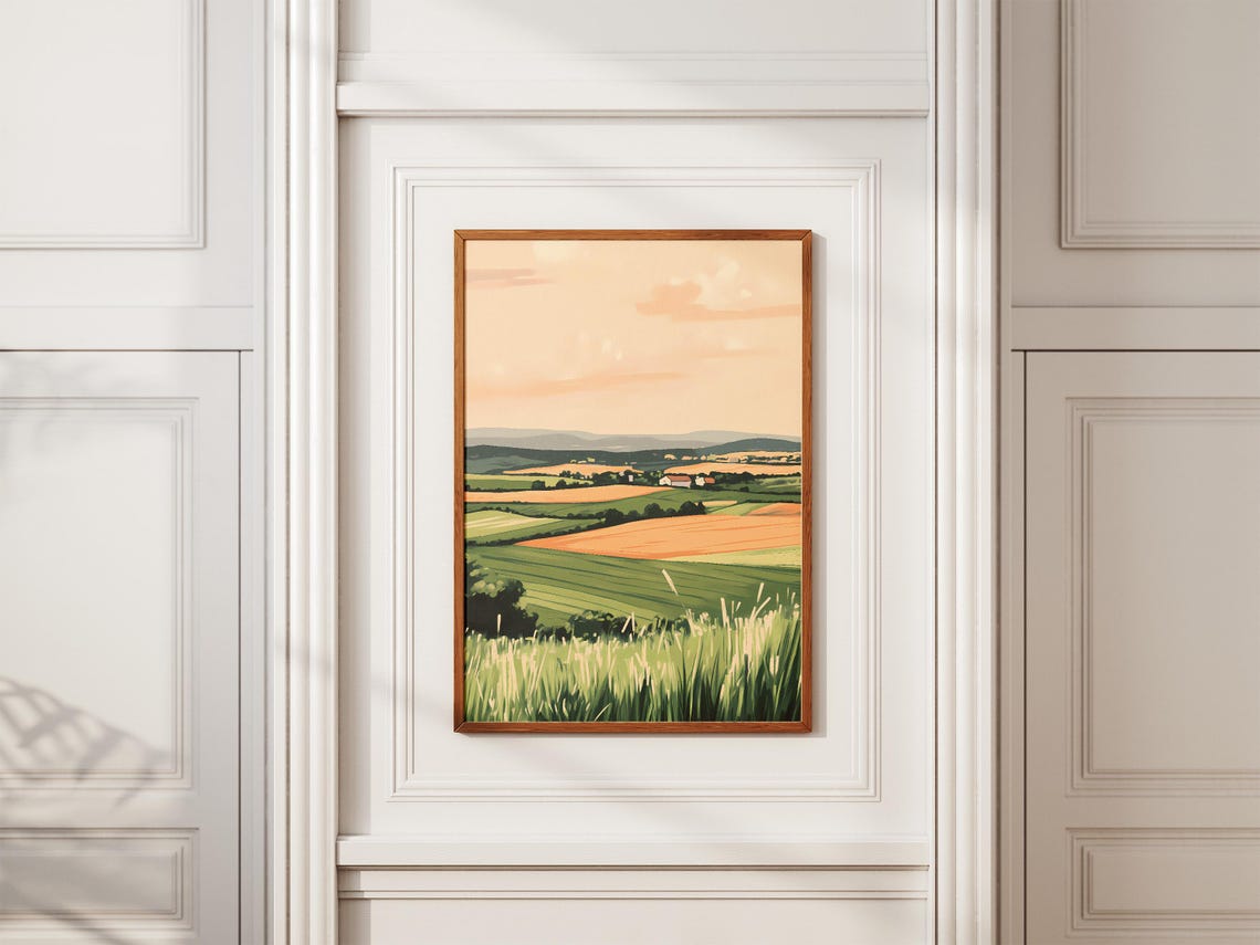 Rolling Green Farm Fields at Sunset in the Countryside Poster - Image 2