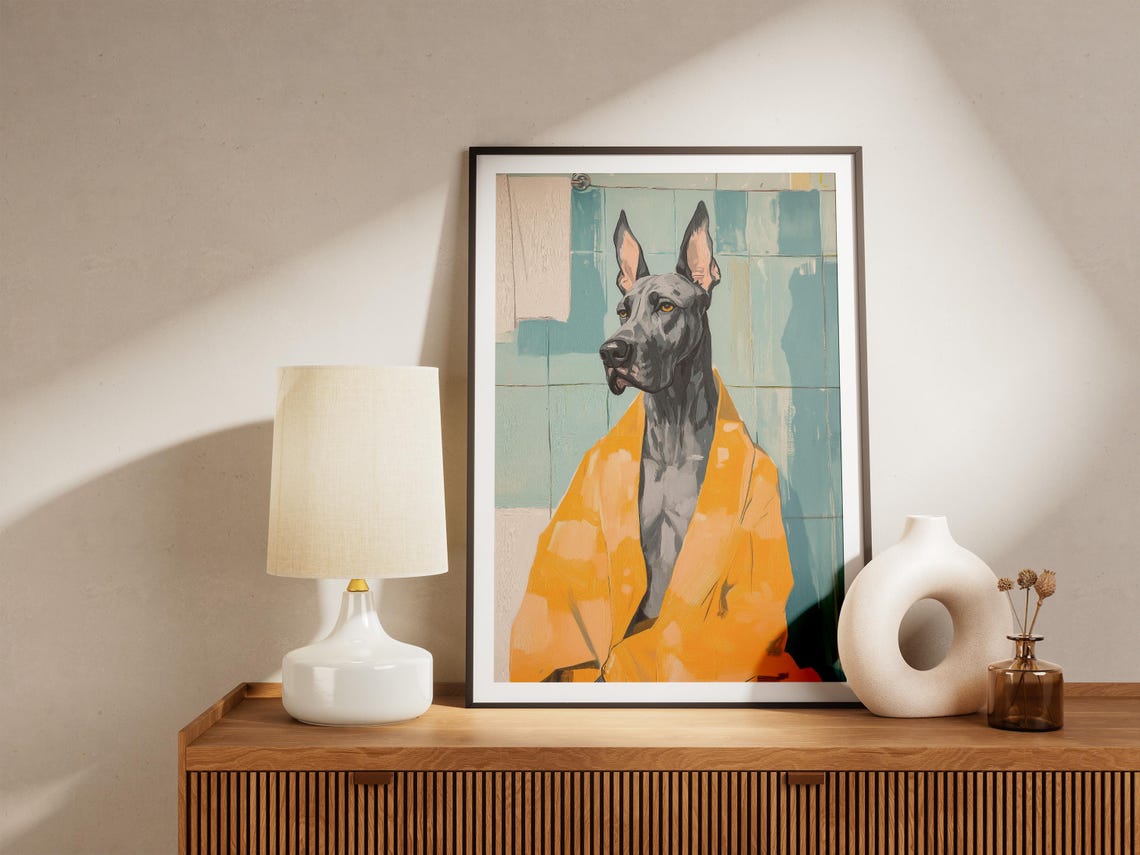 Great Dane Dog Bathrobe Bathroom Poster Funny Art Print Canine Wall Lover Gift Decor Novelty Unique Home - Image 4