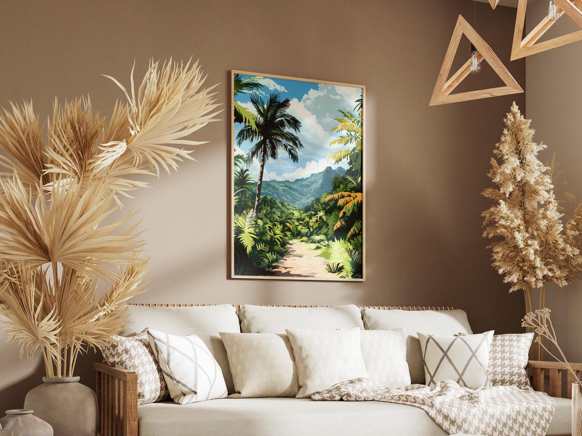Seychelles Tropical Jungle Palm Trees Lagoon Island Travel Poster - Image 3