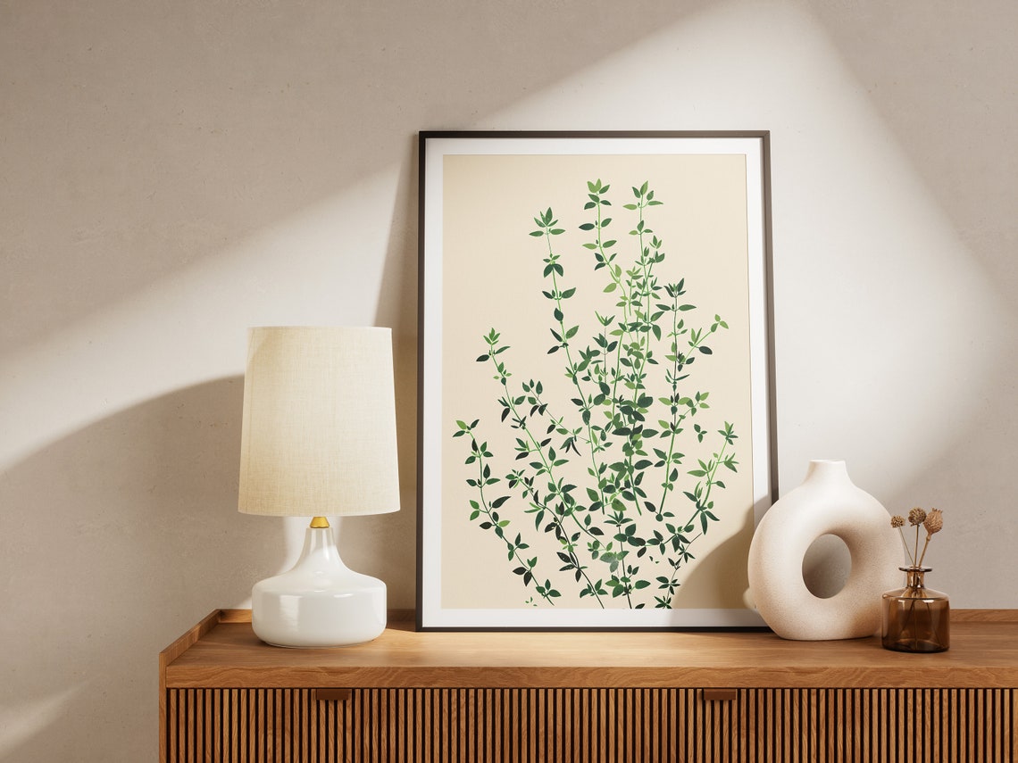 Thyme Botanical Sprigs Fine Green Minimalist Herb Art Poster - Image 2