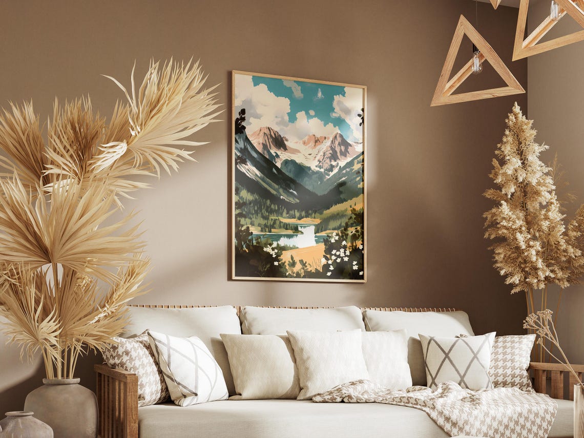 Rocky Mountain Lake With Wildflowers Summer Travel Scene Poster - Image 3