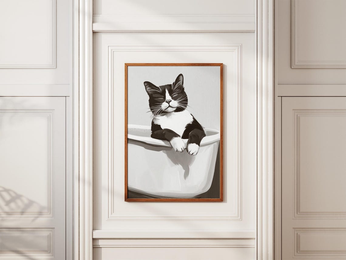 Singapura Cat In Bathtub Poster Print Wall Art Modern Funny Bathroom Pet Cute Home Decor - Image 2