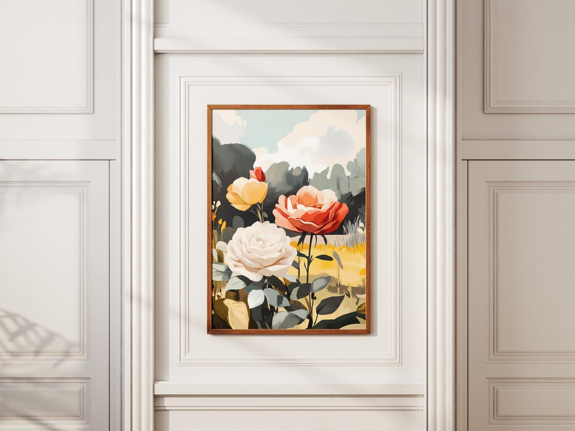 Soft Blooming Roses In A Moody Evening Garden Floral Art Poster - Image 2