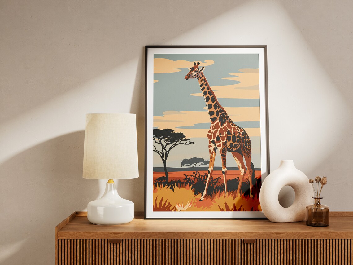 Giraffe Savanna African Wildlife Vintage Acacia Sunset Poster - Image 2