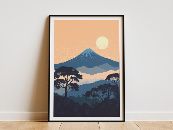 Rwanda Volcanoes National Park Moonlit Volcano Landscape Poster