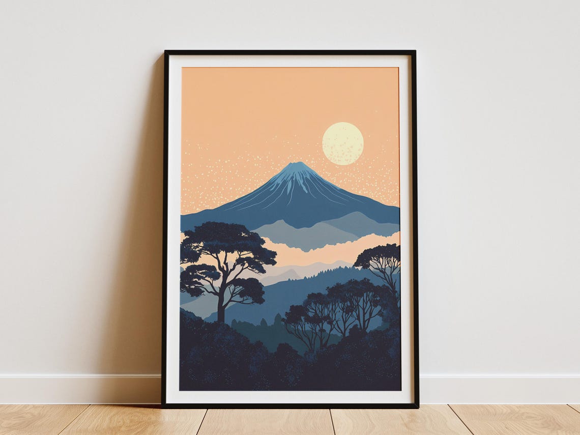 Rwanda Volcanoes National Park Moonlit Volcano Landscape Poster