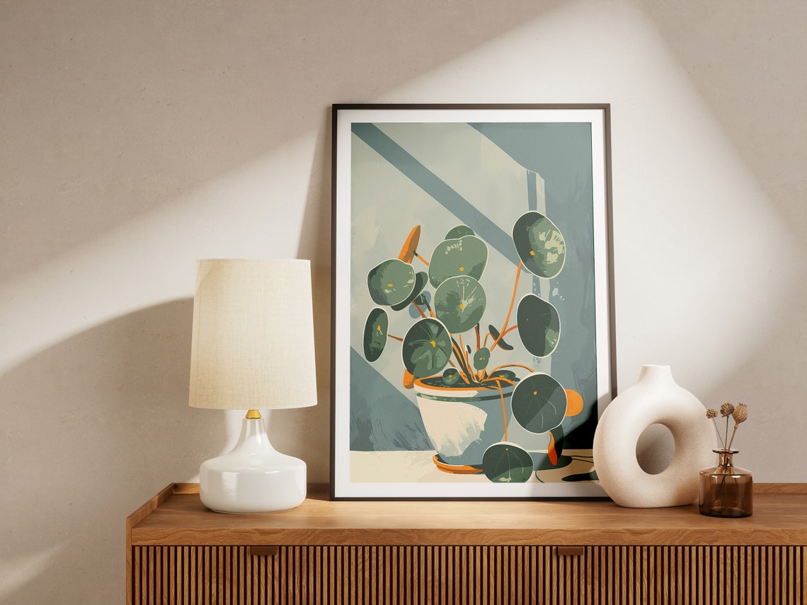 Potted Coin Leaf Houseplant Minimalist Boho Botanical Poster - Image 2