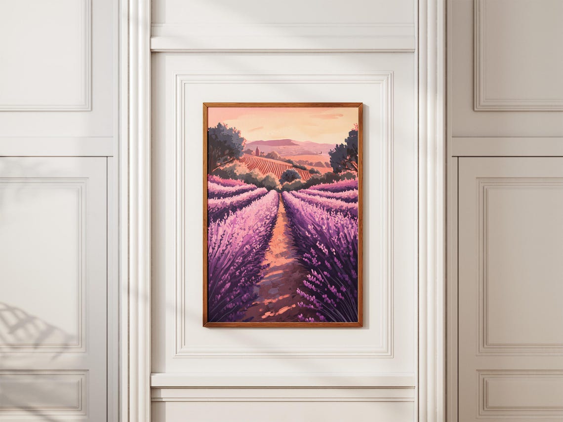 Lavender Field At Dusk Vineyard Hills Serene Landscape Poster - Image 2