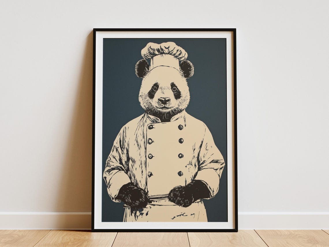 Panda Chef Art Print Animal Kitchen Decor Funny Poster Unique Wall Lover Gift