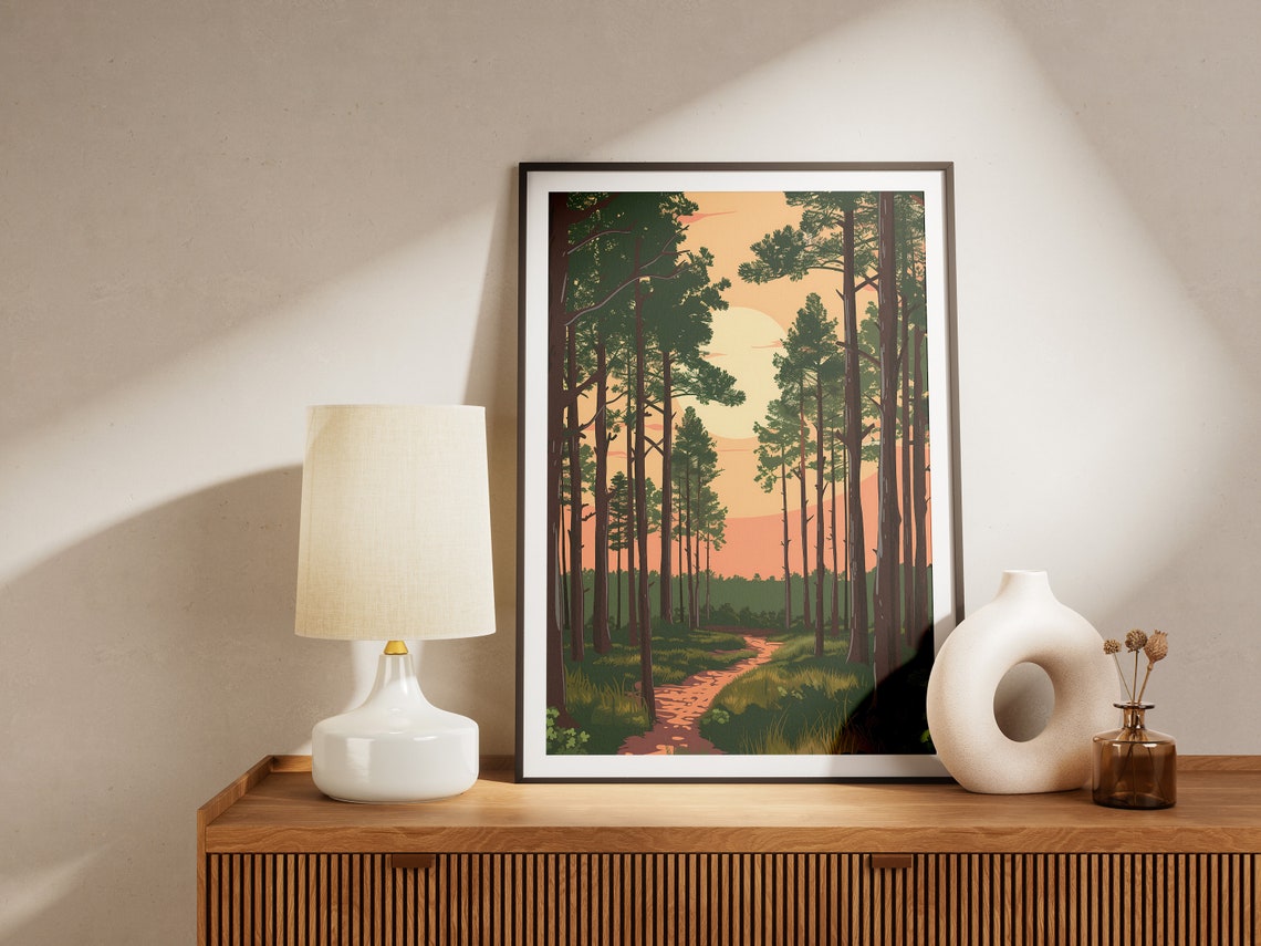 New Jersey Pine Barrens Tall Forest Trail Sunset Nature Poster - Image 2