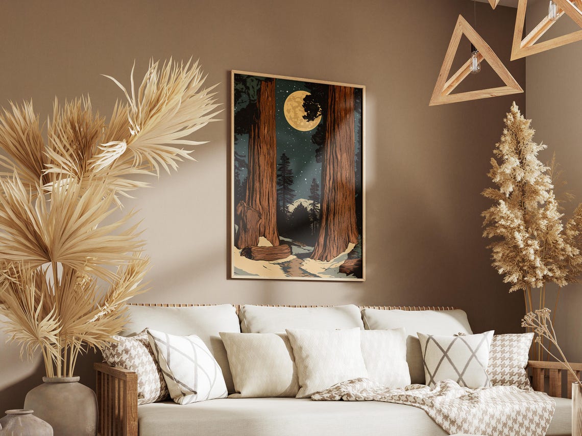 Sequoia National Park Giant Trees Under Moonlit Starry Night Poster - Image 3