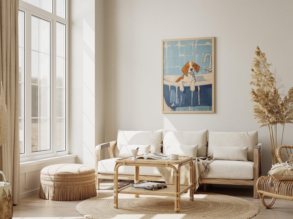 Tiny Beagle Puppy Peeking Over a Vintage Blue Clawfoot Tub Poster - Image 4