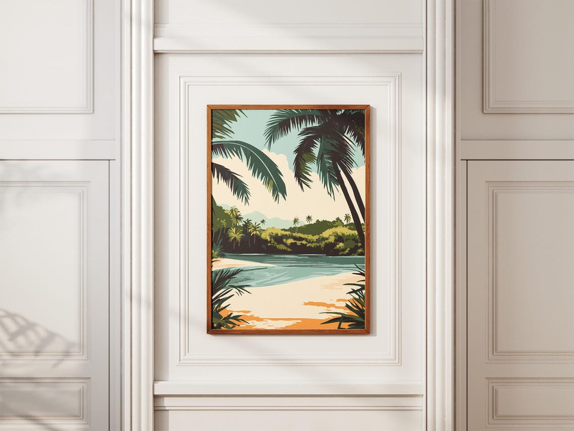 Seychelles Beach Palm Framed Tropical Cove Paradise Art Poster - Image 2