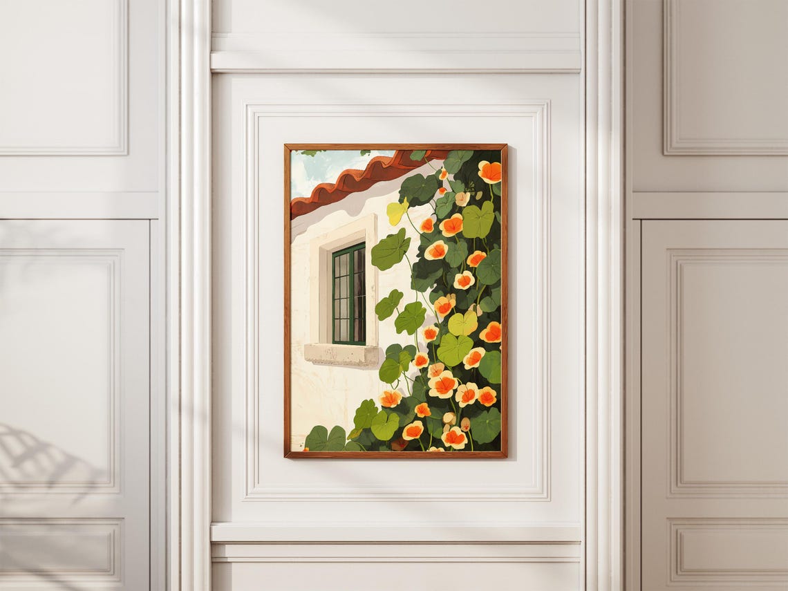Nasturtium Bloom Cottage Window Mediterranean Garden Wall Poster - Image 2
