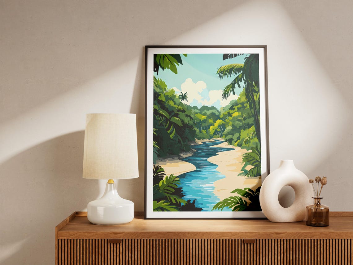 Jungle River Turquoise Water Sandy Banks Tropical Forest Poster - Image 5