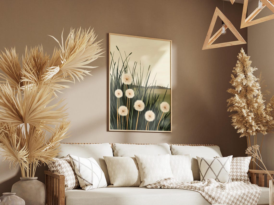 Dandelion Seed Heads In Tall Grass Minimalist Botanical Poster - Image 3