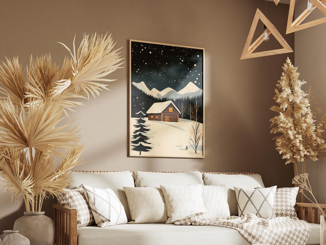 Rustic Cabin Winter Landscape Poster, Vintage Travel - Image 3