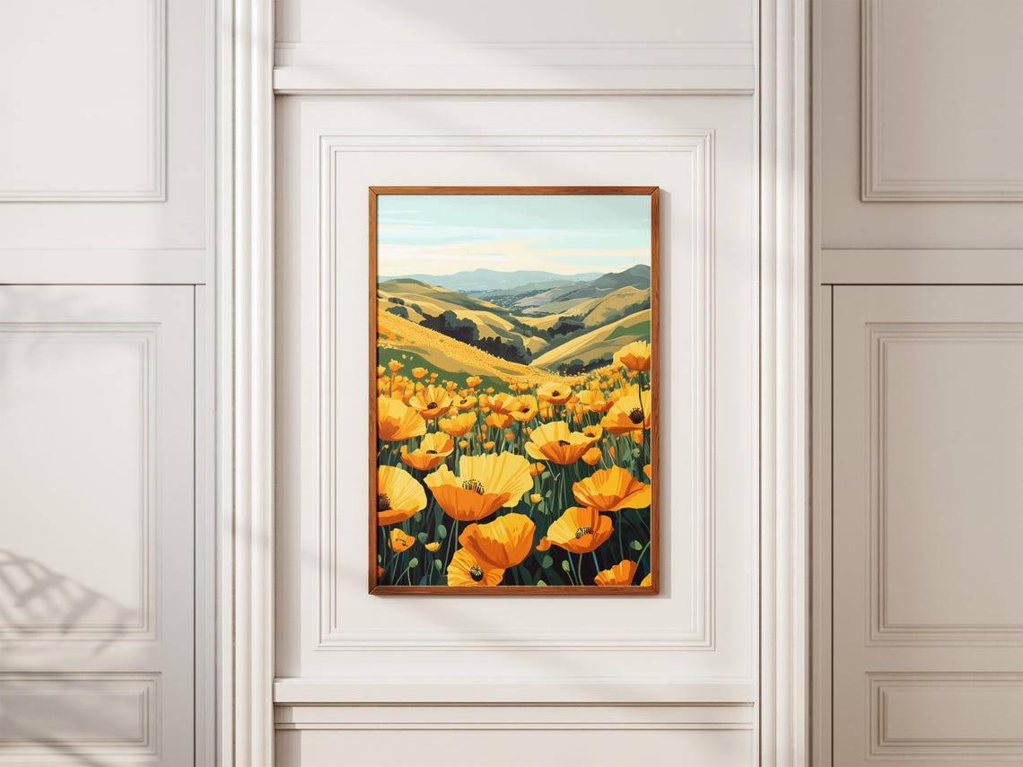 Golden California Poppy Hillside Bloom Spring Meadow Art Poster - Image 2
