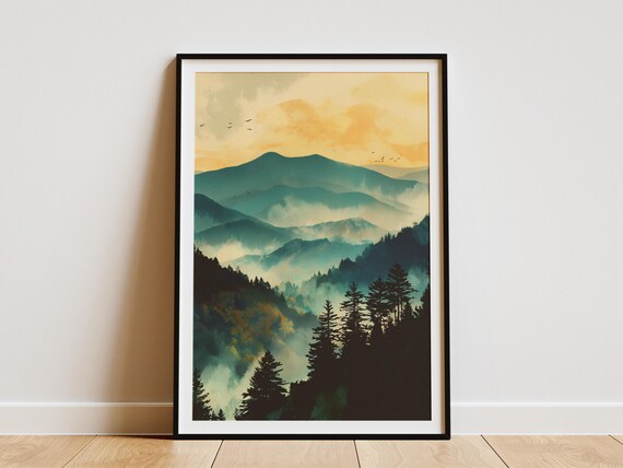 Great Smoky Mountains Tennessee Misty Ridges Sunset Nature Poster