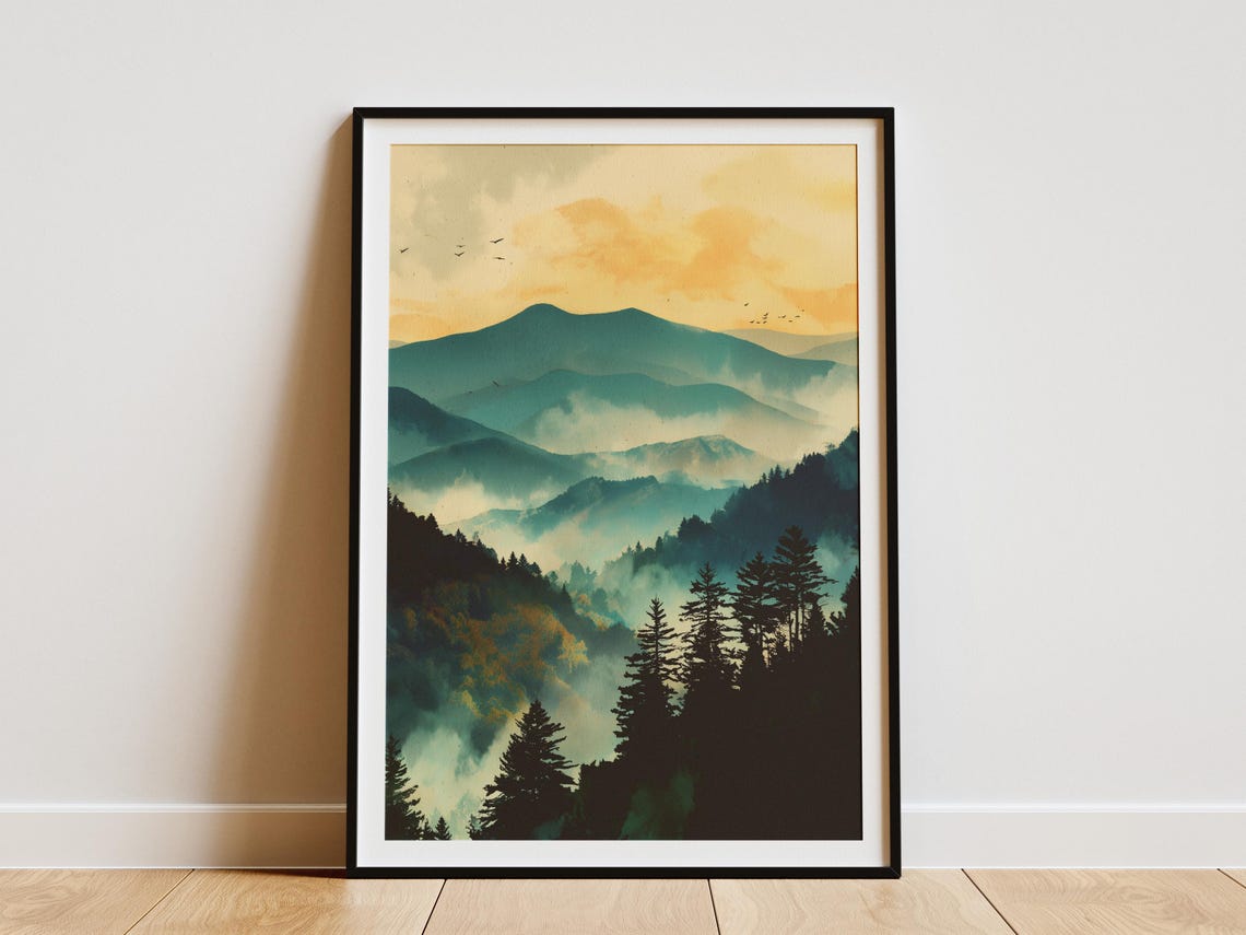 Great Smoky Mountains Tennessee Misty Ridges Sunset Nature Poster