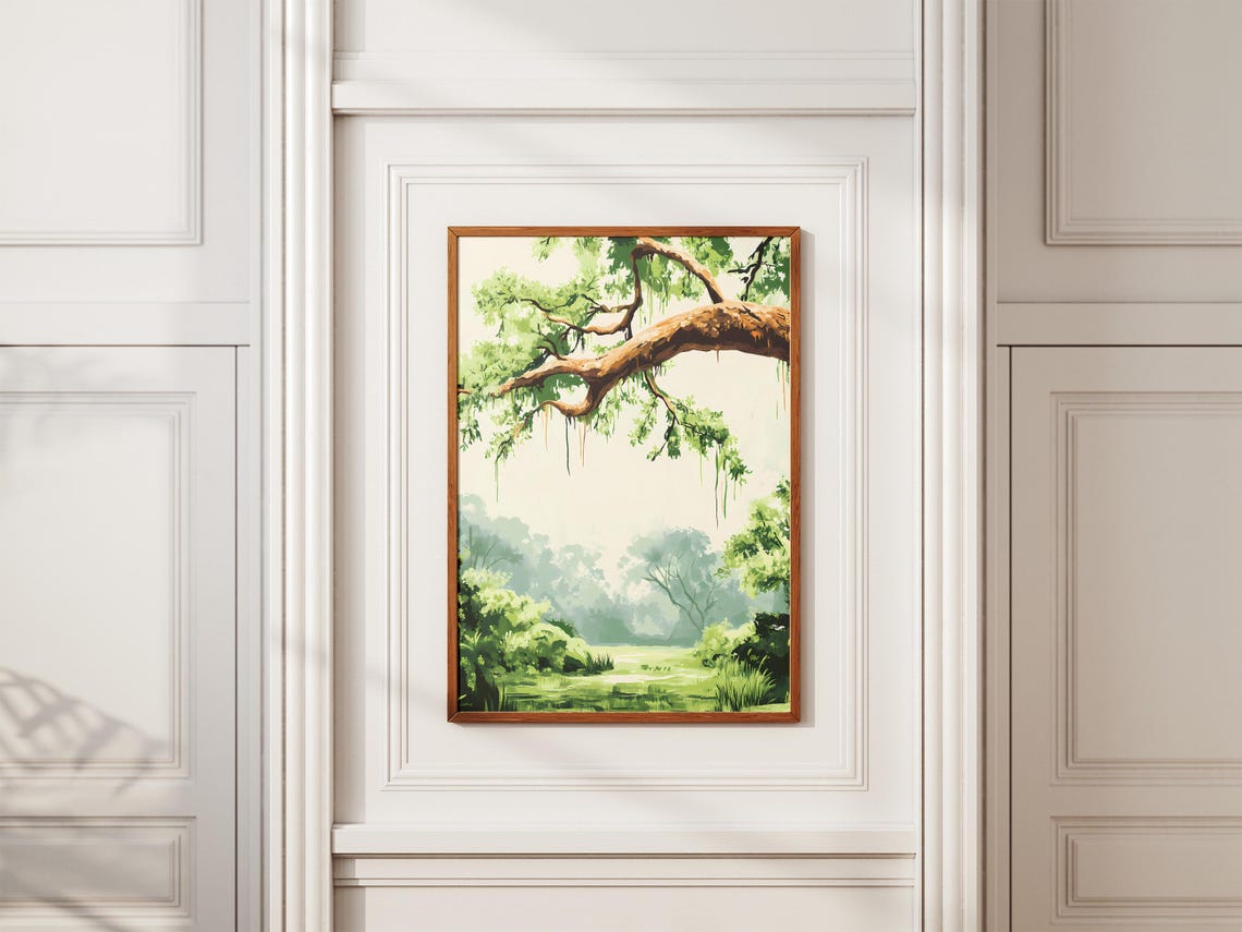 Mossy Green Tree Branch Hanging Moss Forest Clearing Watercolor Poster - Image 2