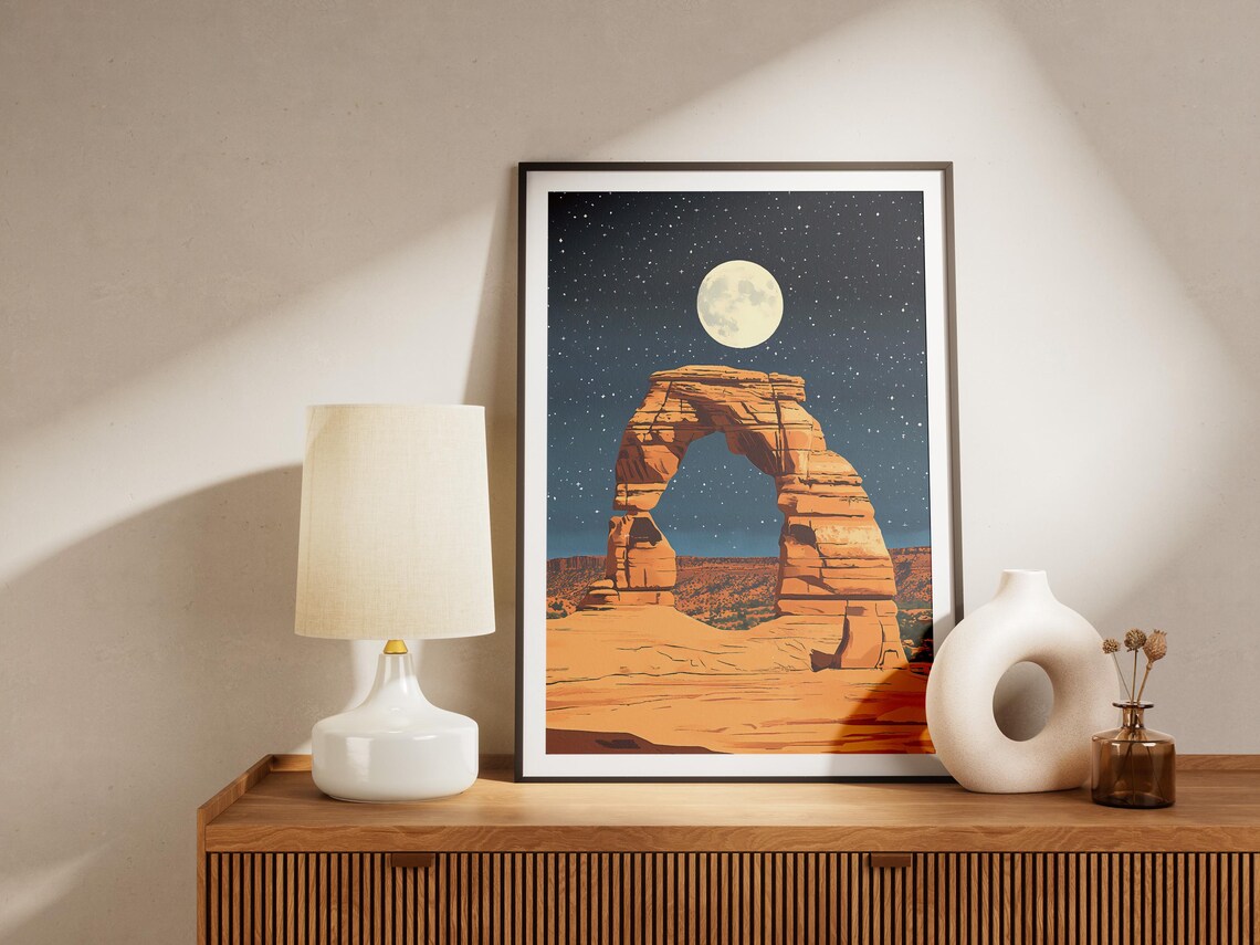 Arches National Park Utah Delicate Arch Moonlit Night Starry Sky Poster - Image 4