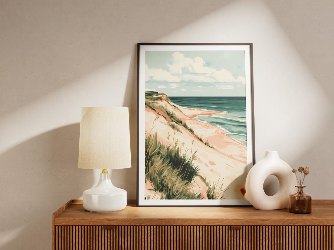 Sandy Dune Beach Grass Ocean Shore Painterly Illustration Poster - Image 5