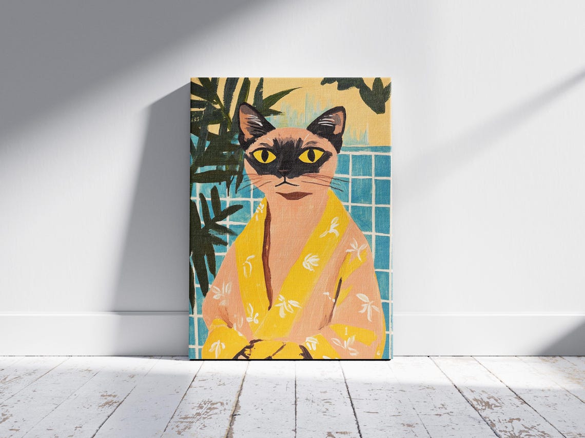 Burmese Cat Bathrobe Poster Matisse Style Bathroom Wall Art Print Funny Quirky Home Decor Unique Pet Lover Gift - Image 2
