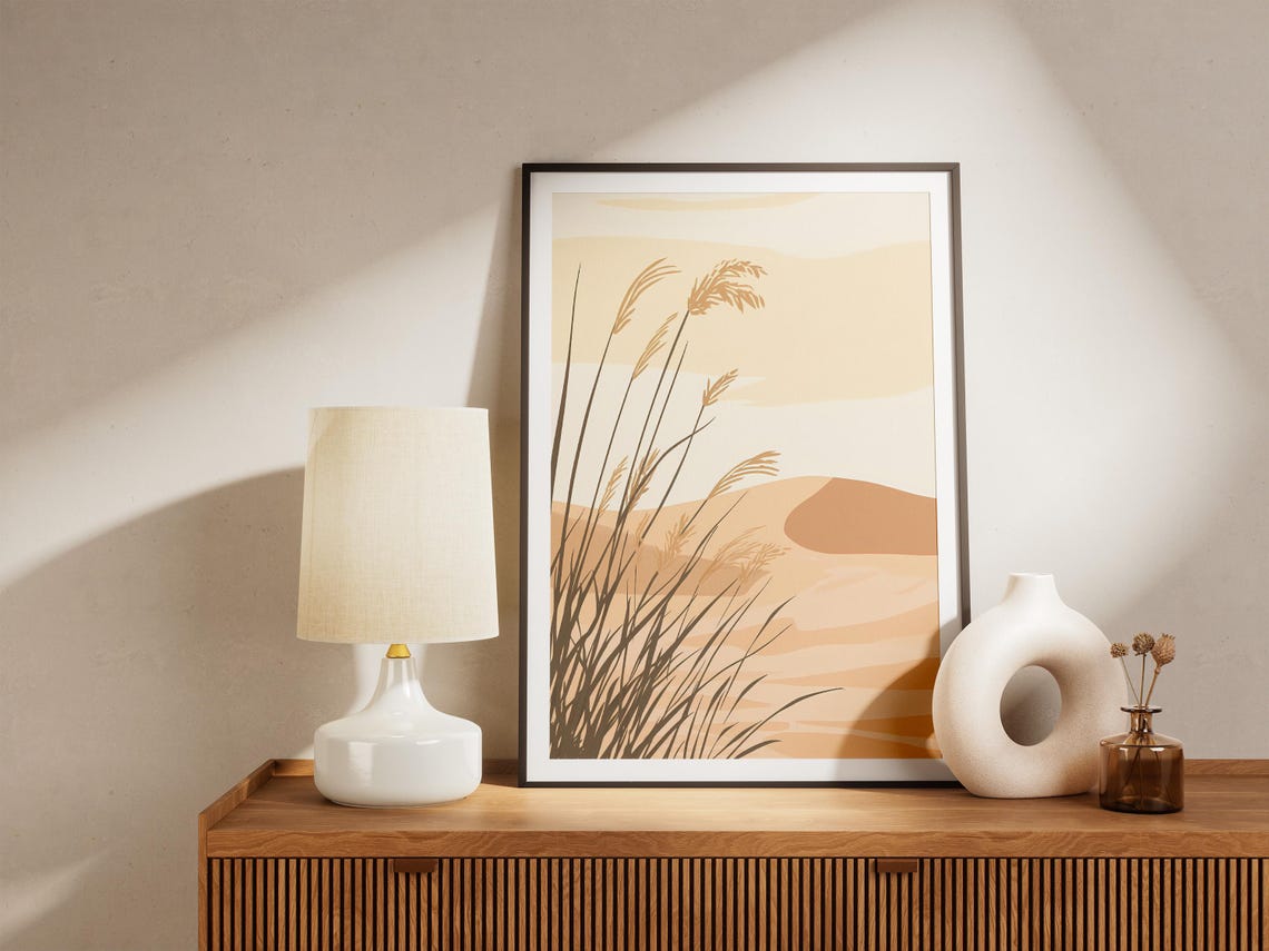 Dark Beach Grass Silhouettes Over Warm Desert Sand Dunes Poster - Image 5
