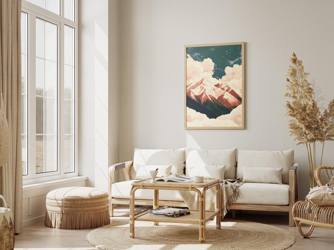 Snowy Mountain Peak Cloudscape Art Print Abstract Landscape Wall Decor Modern Home Decor Nature Poster Winter Mountain Range Cloud Poster - Image 4