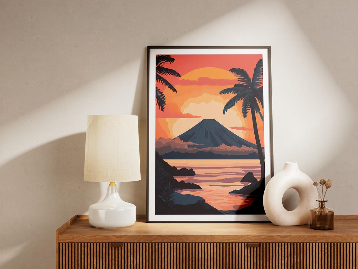 Indonesia Krakatau Volcano Island Giant Sunset Orange Sun Poster - Image 5