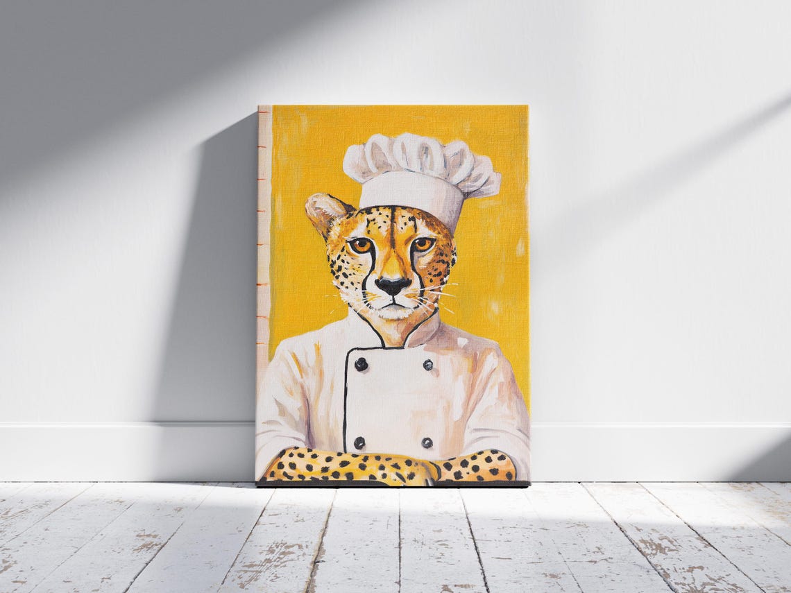 Cheetah Chef Art Print Animal Poster Funny Kitchen Unique Wall Decor Whimsical Lover Gift Quirky - Image 2