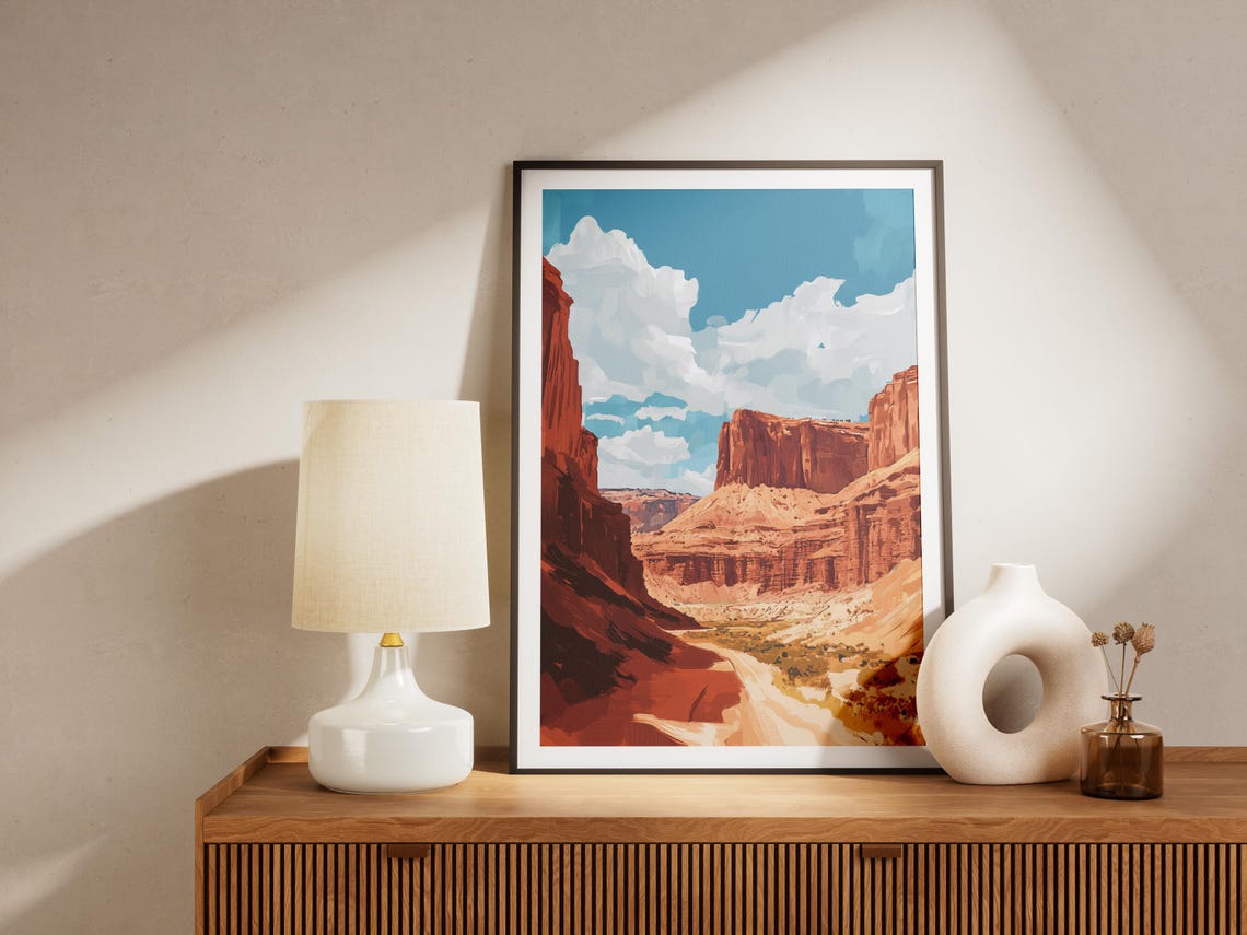 Red Rock Canyon Mesas Desert Landscape Bright Blue Sky Poster - Image 4