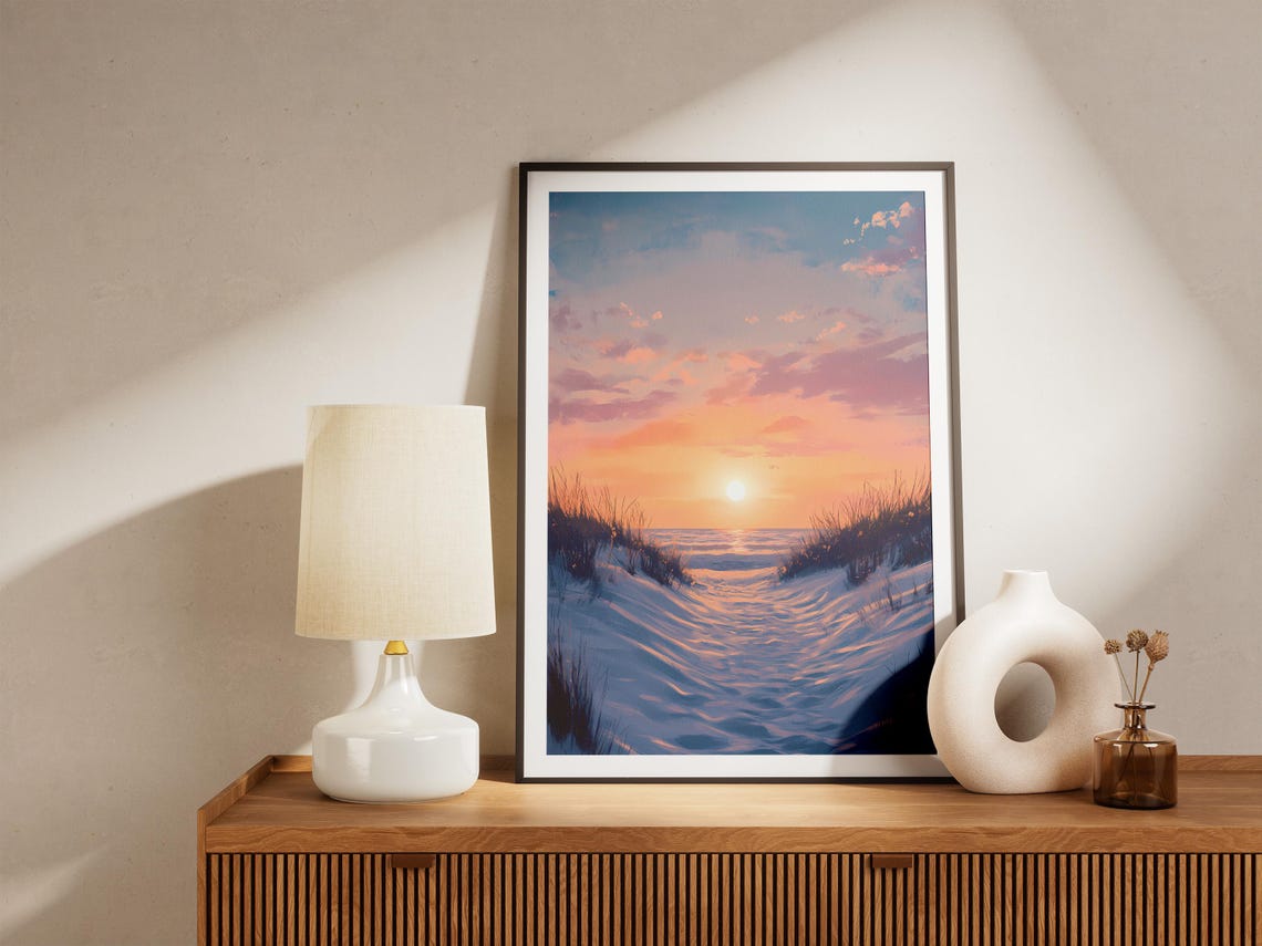 Sandy Dune Path Winding Between Grasses to an Ocean Sunset Poster - Image 5