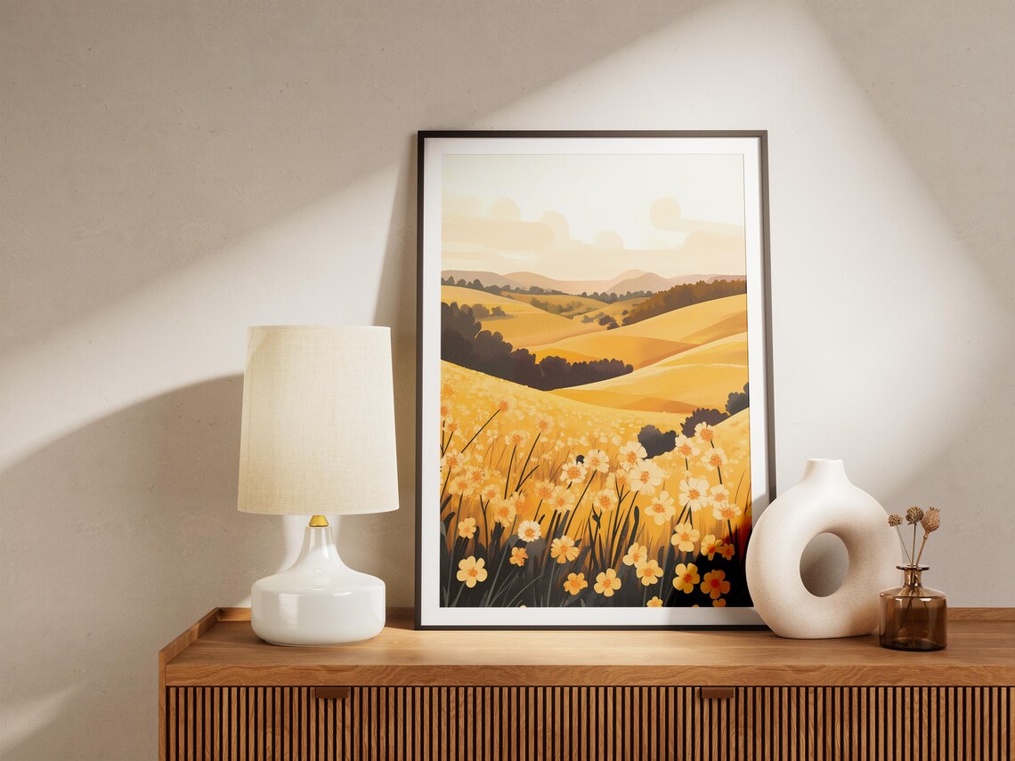 Golden Yellow Flower Field Rolling Hills Sunny Meadow Poster - Image 5