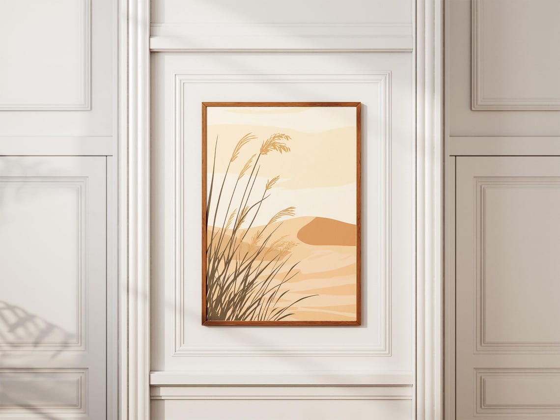 Dark Beach Grass Silhouettes Over Warm Desert Sand Dunes Poster - Image 2