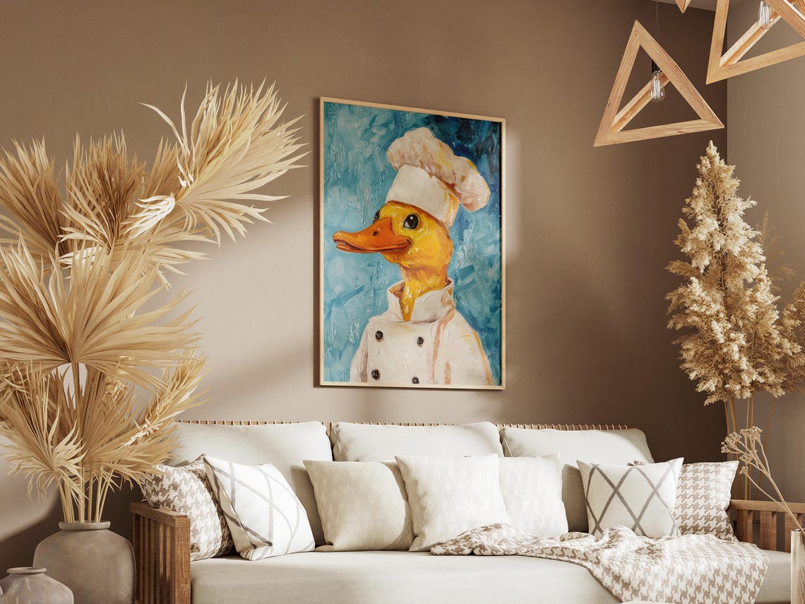 Cheerful Yellow Duck Chef In White Coat On Blue Background Poster - Image 3