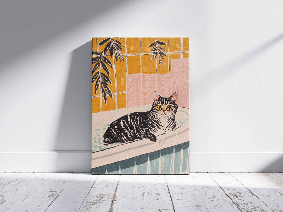 Bengal Cat Art Print Bathroom Wall Decor Funny Poster Pet Lover Gift Whimsical Animal Unique Home In Tub - Image 2