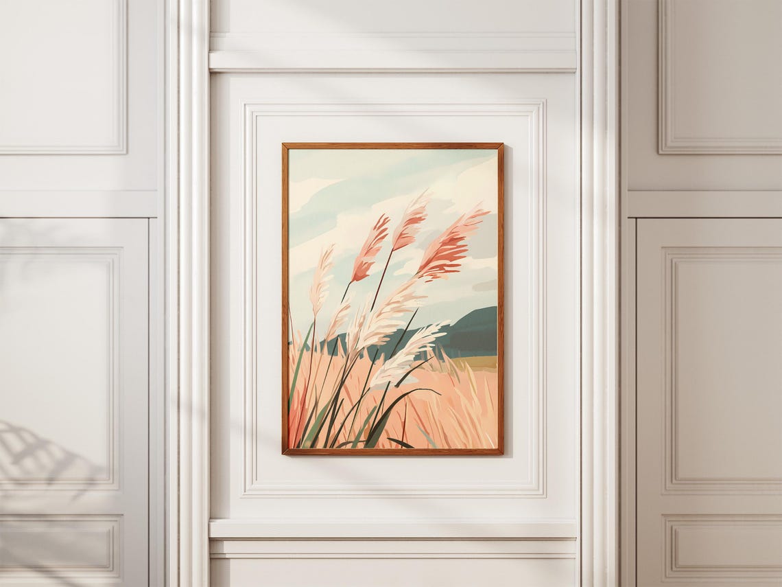 Blush Pampas Grass Swaying In A Gentle Breeze Landscape Poster - Image 2