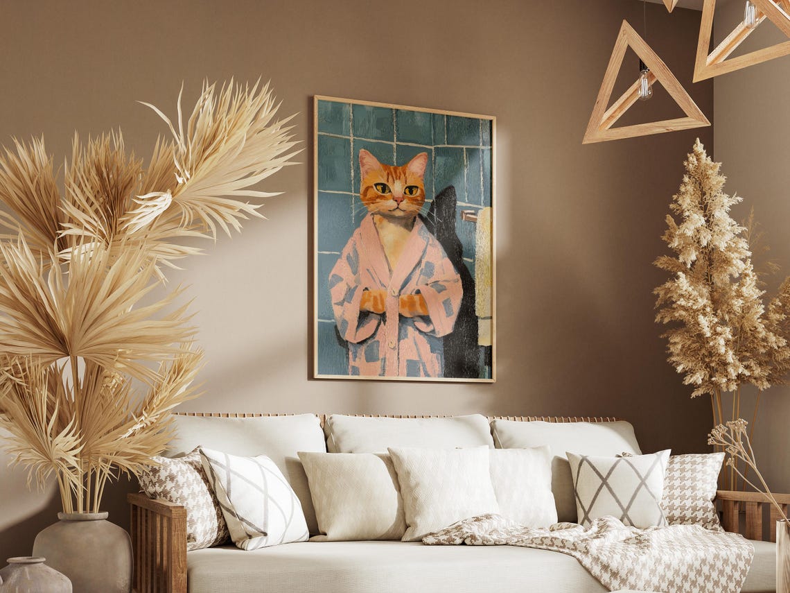 Scottish Fold Cat In Bathrobe Poster Bathroom Wall Art Funny Animal Print Pet Home Decor Lover Gift Cute Kitten Illustration - Image 3