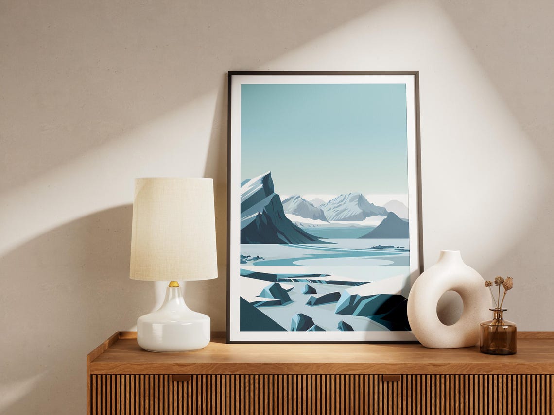 Polar Mountains Glacier Lagoon Blue Minimalist Arctic Poster - Image 2