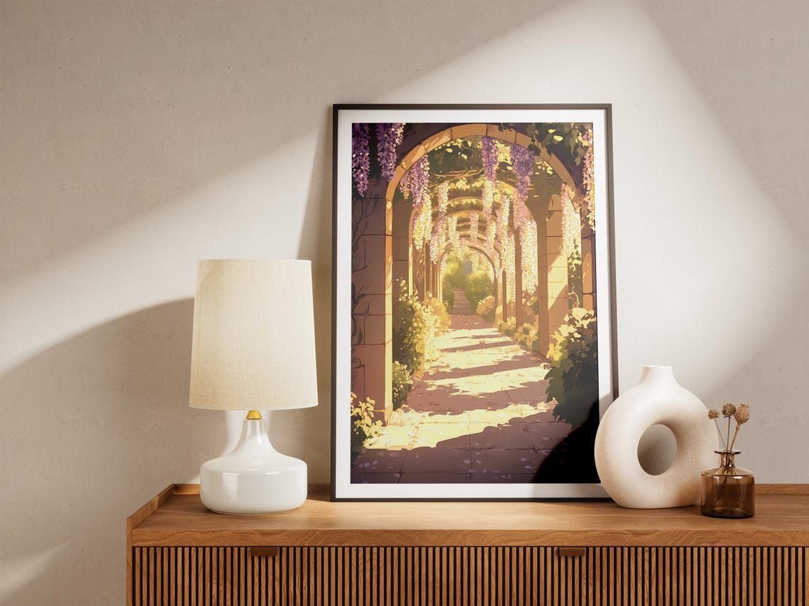 Wisteria Pergola Tunnel Golden Light Garden Walkway Spring Poster - Image 5