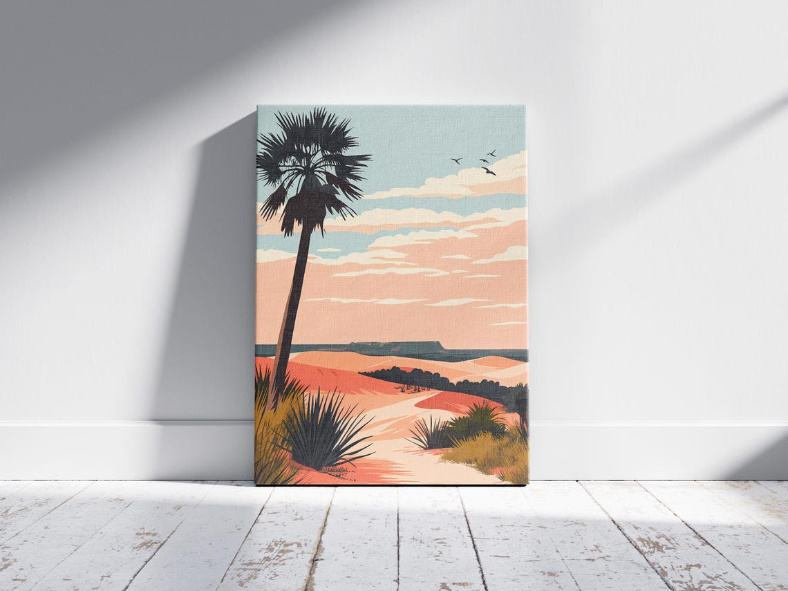 Donana Desert Dunes Palm Tree Sunset Landscape Travel Poster - Image 2
