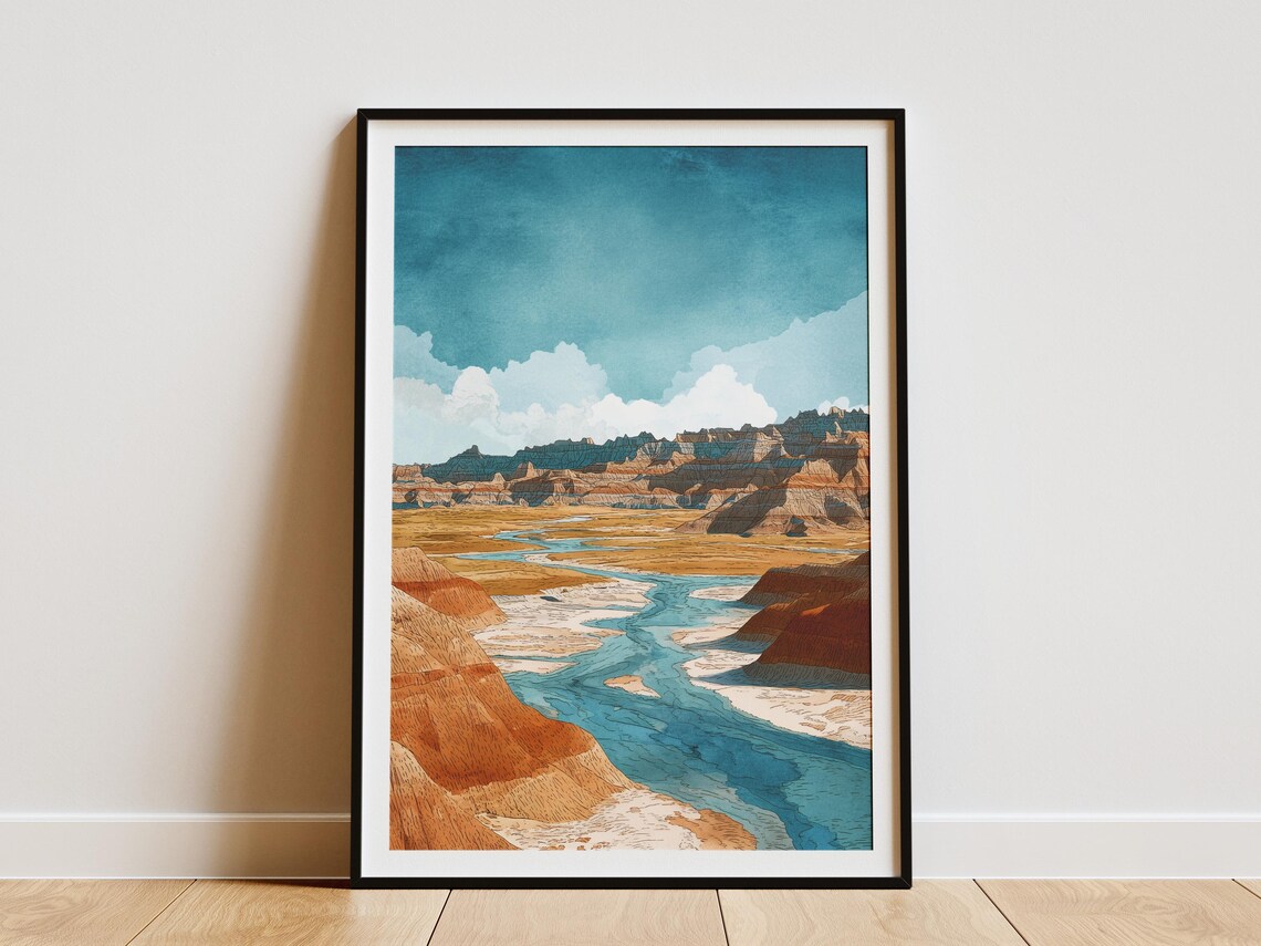 Badlands National Park South Dakota Watercolor Desert Art Poster