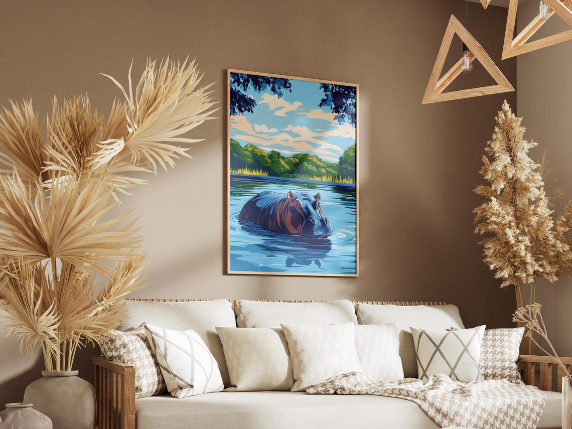 Hippopotamus River Lush Jungle African Safari Wildlife Poster - Image 3