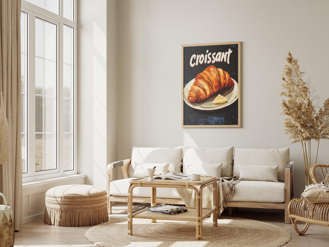 Buttery Croissant Golden French Bakery Cafe Food Illustration Poster - Image 4