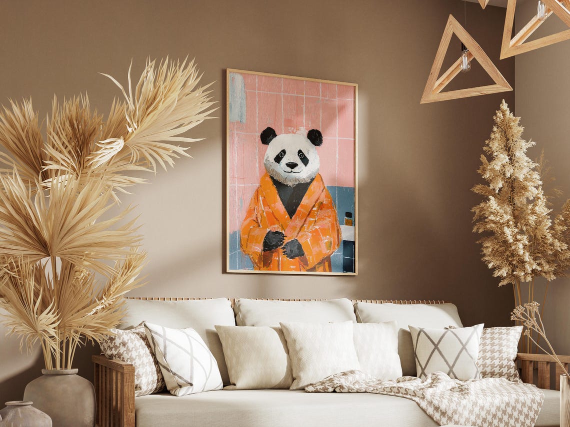 Panda in an Orange Bathrobe Bathroom Funny Animal Art Poster - Image 3